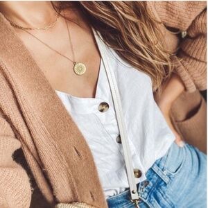 Natalie Borton Chloe Coin Necklace – 22k Matte Gold – New Without Tags